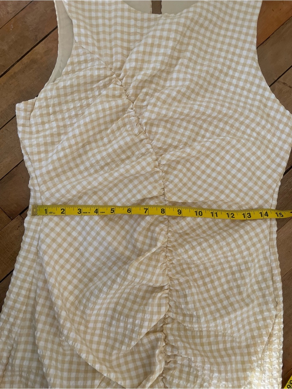 Anthropologie Maeve Ruched Gingham Dress in yellow-Size 8 - Picture 5 of 9